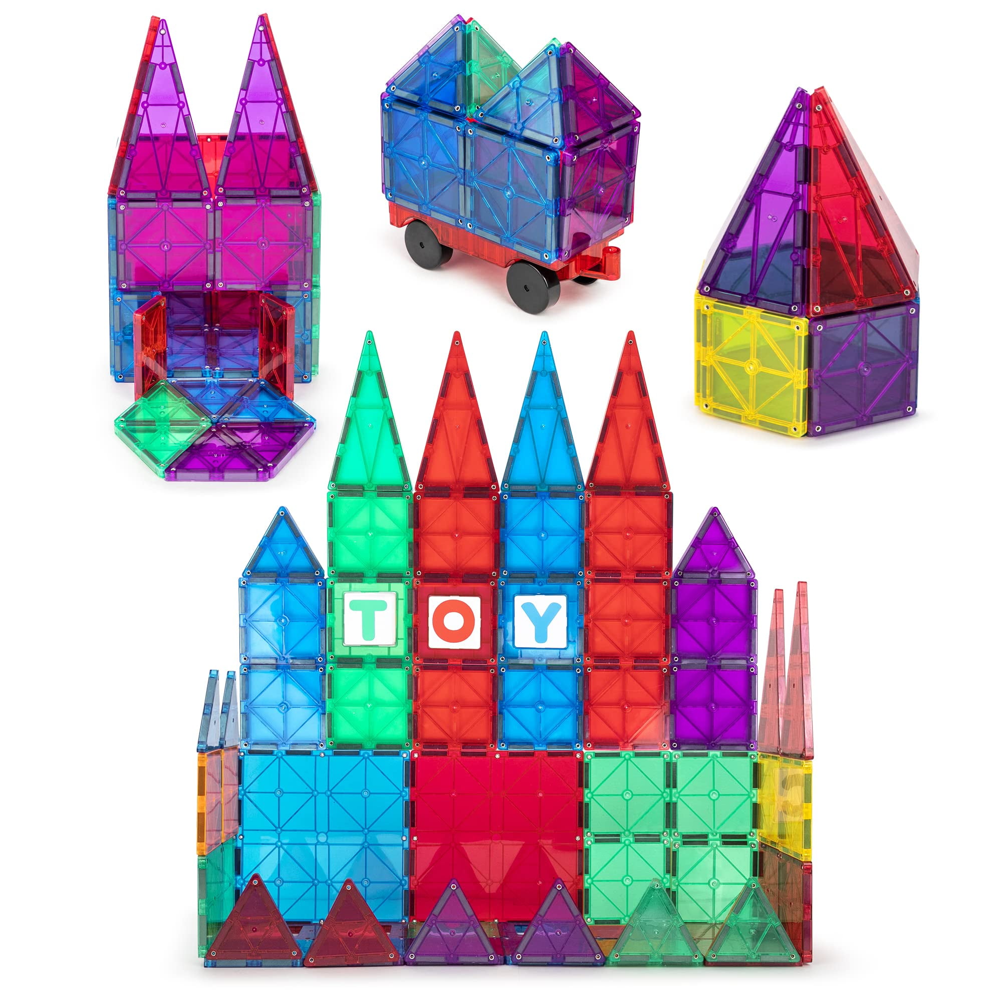 90 Piece Magnetic Tiles magnetic Building Blocks Toys for Kids Square+Triangle 