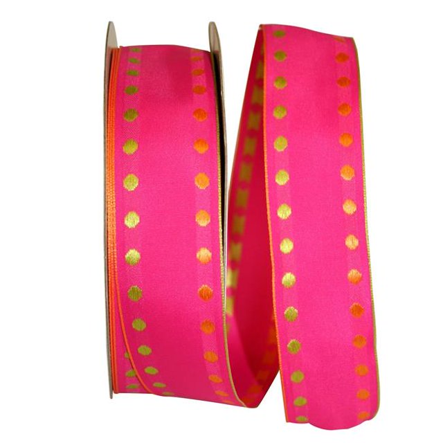 Reliant Ribbon 25748W-222-09K Dots Delight 2 Value Wired Edge Ribbon - Fuchsia - 1.5 in. x 50 yards