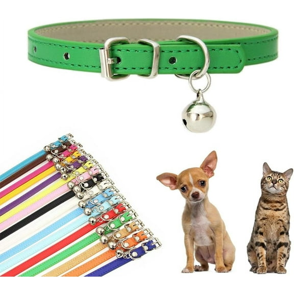White Cat Collar with Bell, Faux Leather Kitten Collar with Bells, Pu Basic Girl Puppy Collars for XXS XSmall Small Medium Female Pet Boy Dogs, XXSmall