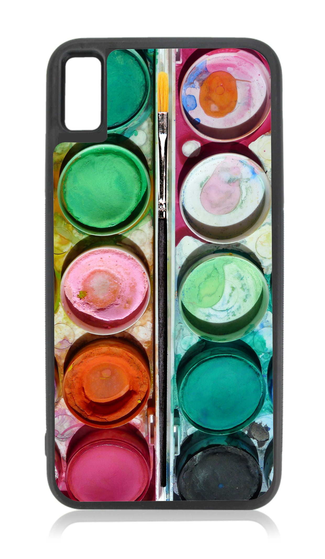 Watercolor Paint Palette with a Paintbrush Flat Print Illusion Black