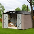 thumbnail image 7 of Metal Outdoor Storage Shed 9.7' x 7.6', Outdoor Metal Shed for Tool, Garden, Bike, Brown, 7 of 7