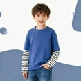 thumbnail image 3 of NAISIBABY Boys Long Sleeve T Shirt, Soft Cotton Fashion Striped Crew Neck Kids Casual Spring Fall Tops Blue 3T, 3 of 7