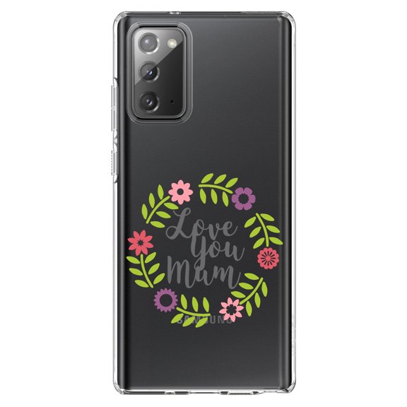 DistinctInk Clear Shockproof Hybrid Case for Galaxy Note 20 ULTRA (6.9" Screen) - TPU Bumper Acrylic Back Tempered Glass Screen Protector - Love You Mum - Floral Border