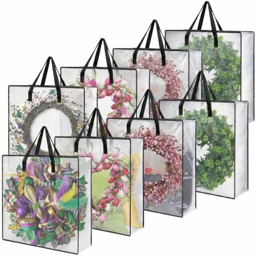 8 Pcs Clear Wreath Storage Bags 26 Inch St. Patrick's Garland Container Door Garland Holiday Wreath Storage Holder with Handle and Zipper Heavy Duty Plastic Packing Totes(Black)