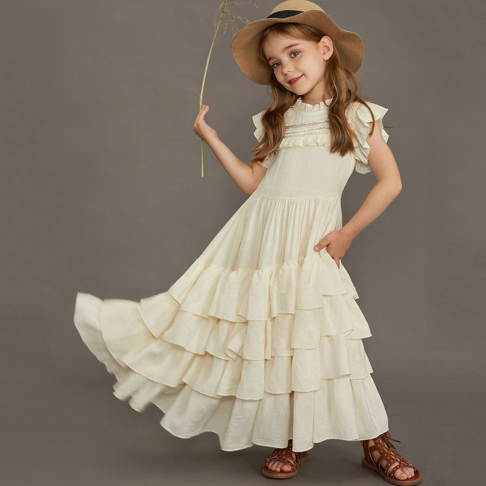 Wdgfv Elegant Off Shoulder Girls Dresses Tutu Skirt For Wedding Party Pageant Casual Wear Floral Appliques Gown