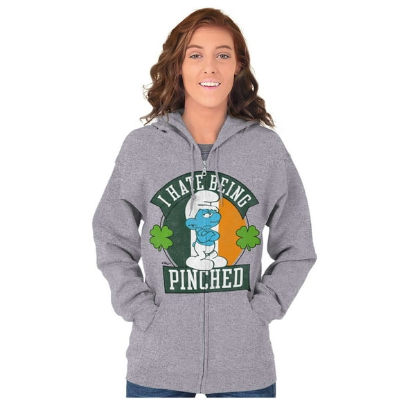 Smurfs Hate Being Pinched St Paddy Zip Up Hoodie Men's Women's Brisco Brands S