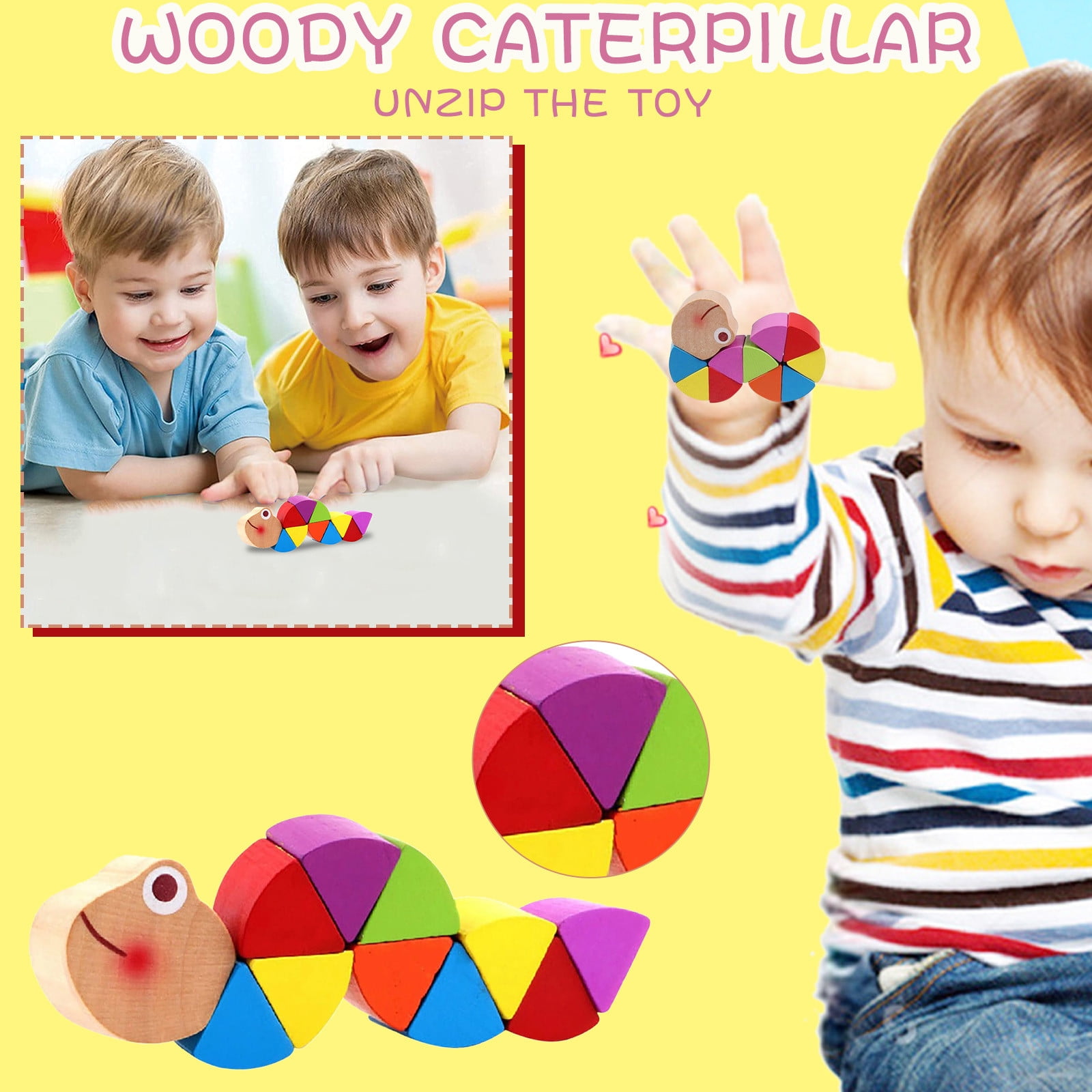 Baby Wooden Toys Candy Color Flexible Twisting Caterpillar Kids Gifts Blocks Toy 