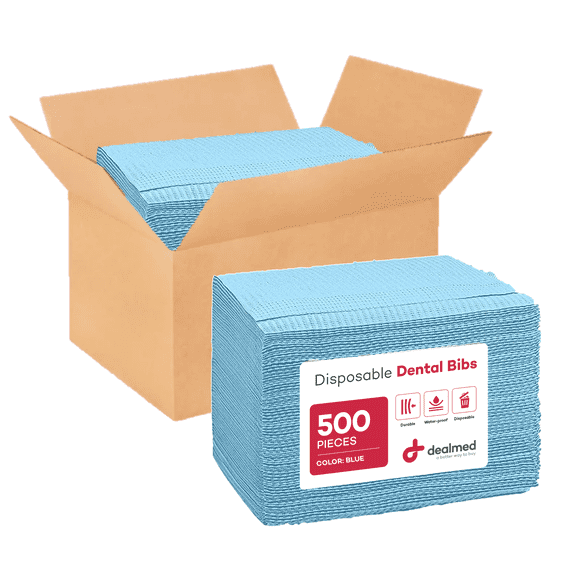 Dealmed Disposable 13.5" x 18" Dental Bibs, 2-Ply Tissue/Poly, Bulk Tattoo Bibs, Great for First Aid Kits and Medical Facilities (Blue, Case of 500)