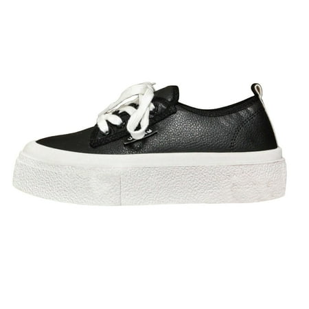 

Zizocwa Classic Lace Up Sneakers for Women High Street Casual Shoes Pu Leather Lace-Up Platform Work Sneaker Non Slip Board Shoes Black Size7.5