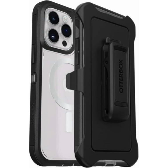 OtterBox iPhone 14 Pro Max (Only) Defender Series XT Clear Case, Black Crystal (Clear/Black), Holster Clip Included, Screenless - Rugged, Snaps to MagSafe, Lanyard Attachment, Non-Retail Packaging