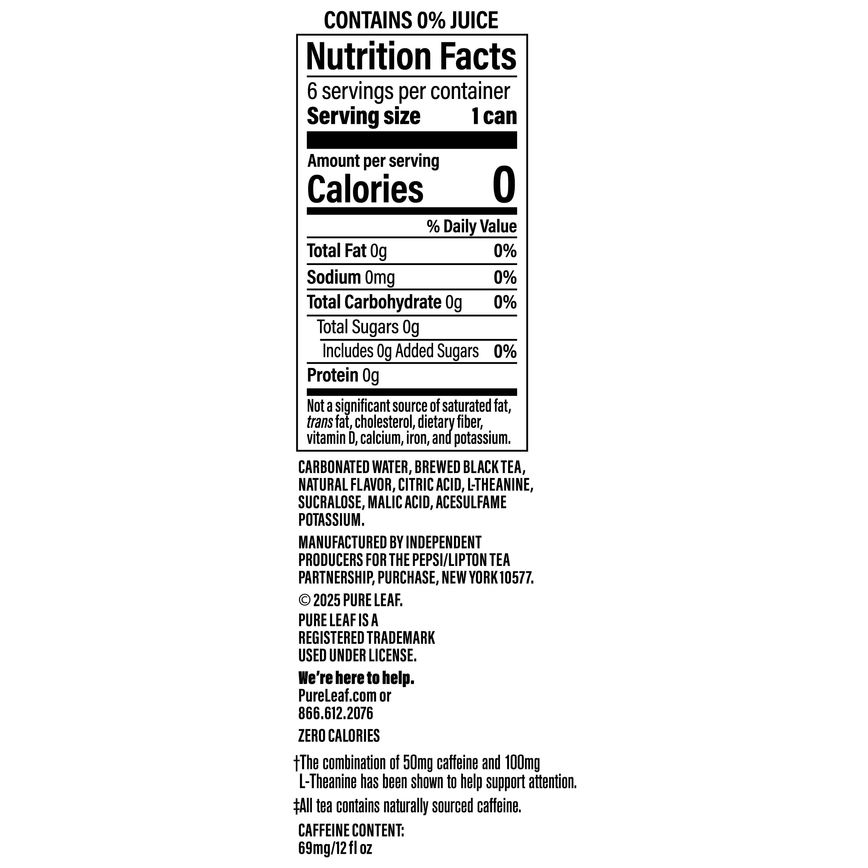Pure Leaf Mental Focus Peach Sparkling Real Brewed Iced Tea Cans, 12 fl oz, 6 Count Pack​