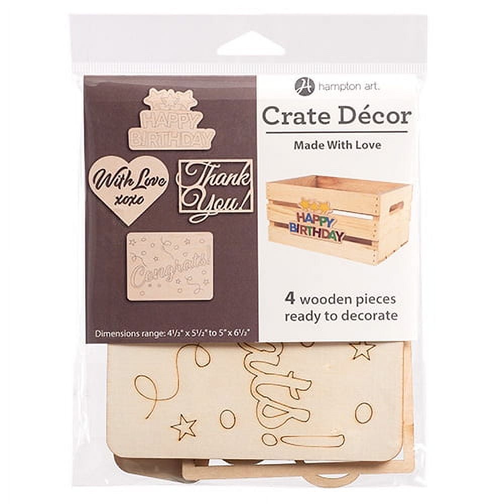 Hampton Art Brown Wood Crate Décor Made with Love, 4 Pieces