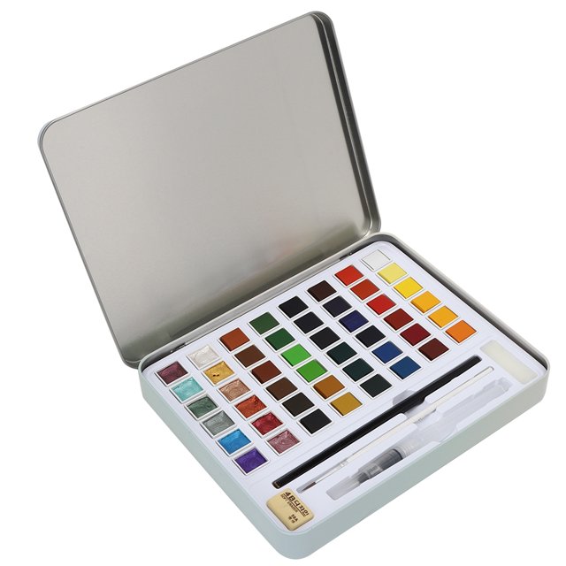 Juego de Pinturas de Acuarela ANGGREK Suministros para Manualidades con Caja de Hierro 48 colores