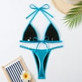 thumbnail image 4 of Black and Friday Women's Trendy Shiny Metallic Bikini Set Triangle Halter Padded Bra Adjustable G-String Two-Piece Swimsuit Bathing Suits Beachwear Light Blue L, 4 of 8