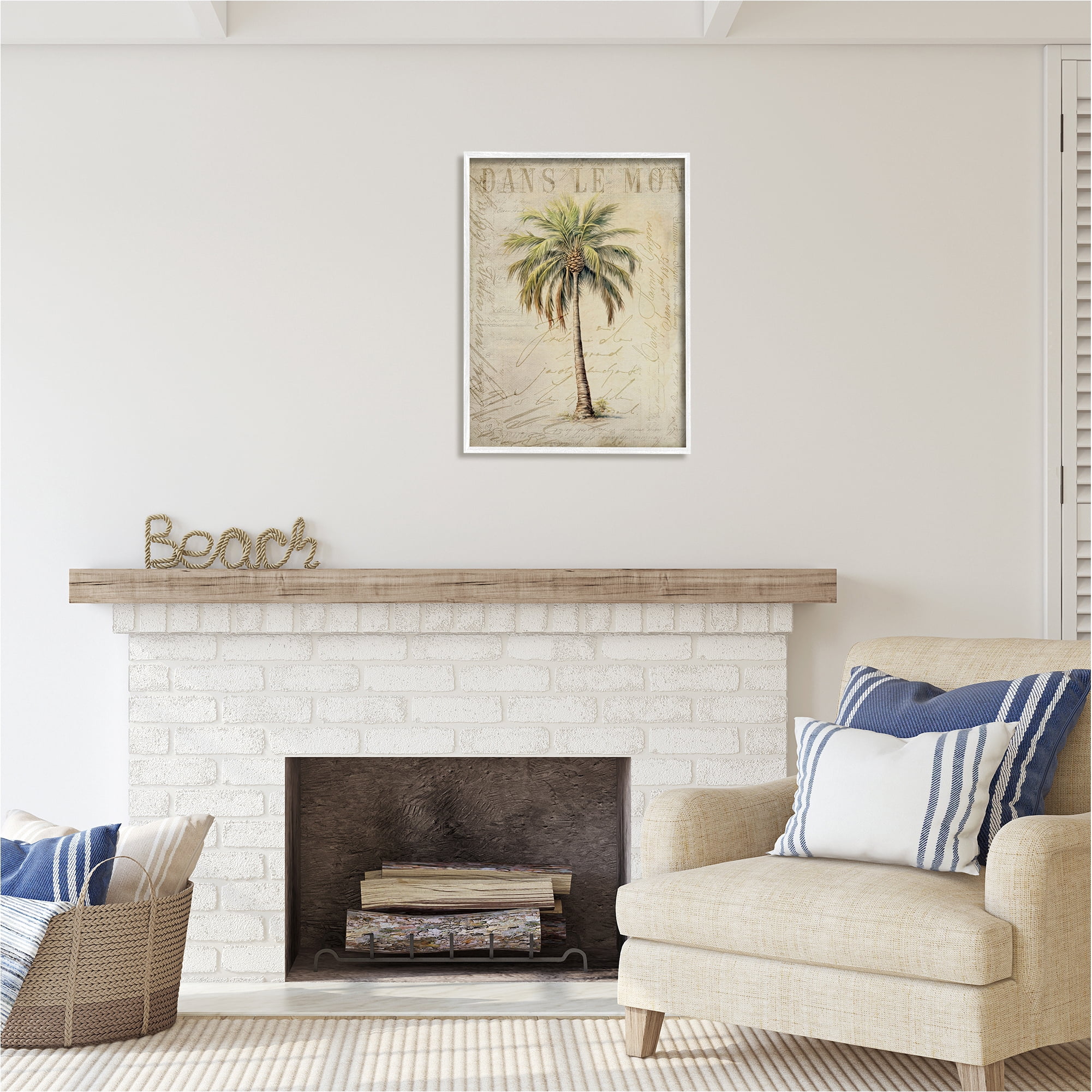 Stupell Industries Vintage Palm Tree Botanical & Floral Painting White Framed Art Print Wall Art, 24 x 30