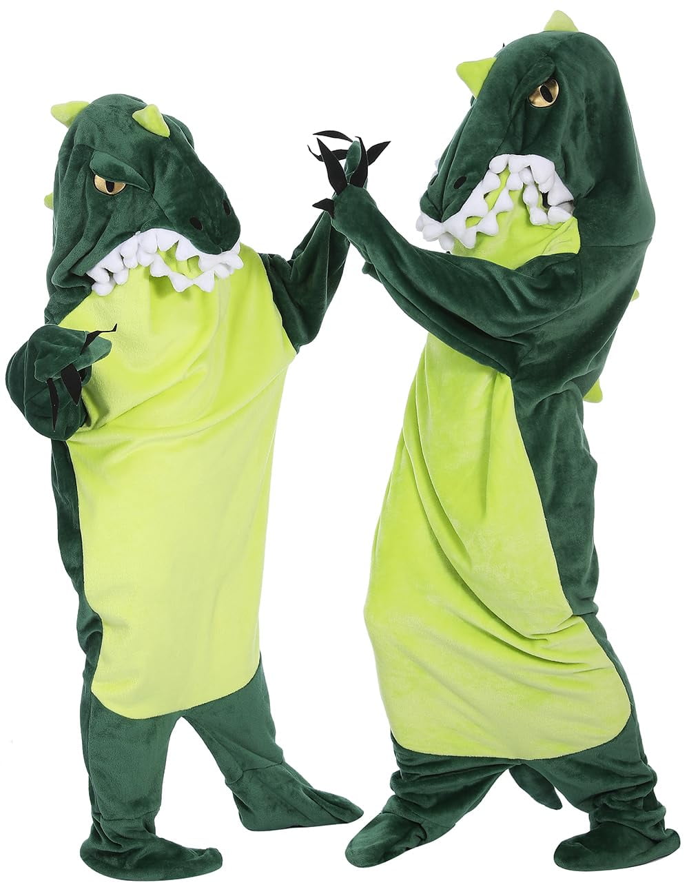Shark Blanket Hoodie Onesie, Green Wearable Sleeping Bag for Adults, Soft Cozy Costume, L