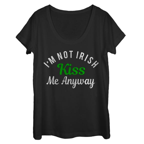 Women's Lost Gods St. Patrick's Day Kiss Me Anyway  Scoop Neck Black Medium