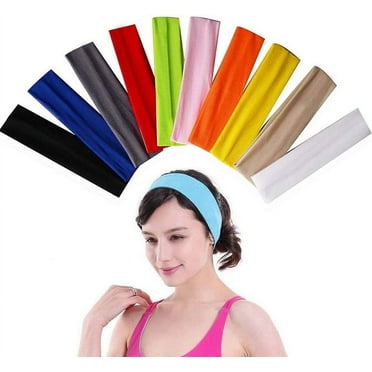 GIXUSIL 10 Pcs Fabric Headbands Set- Non Slip Elastic Headbands Hair Accessories for Women Moisture Wicking Sweatband for Yoga Sports Outdoor Activities-Multi Color(Blue,Black,White,Red,Yellow..)