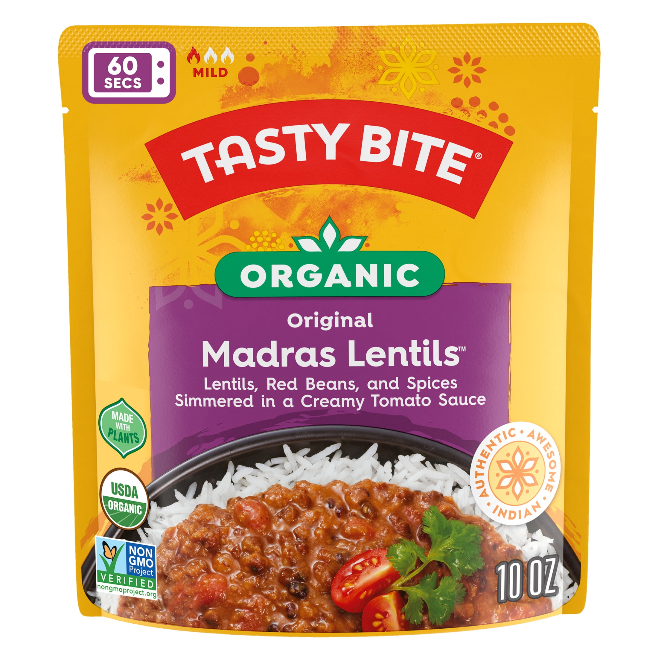 (6 pack) Tasty Bite Organic Madras Lentils 10oz - Savory lentil curry