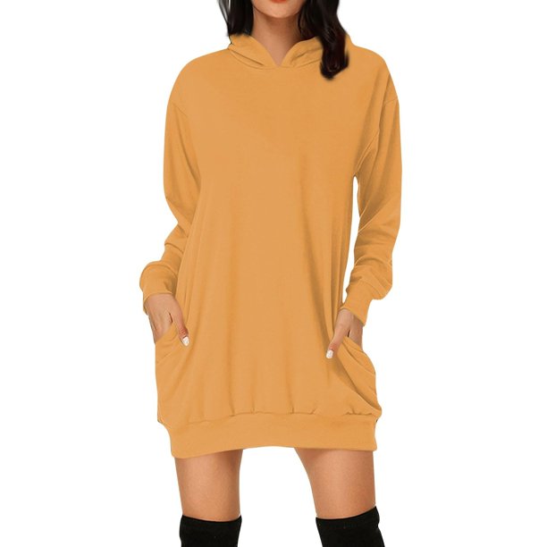 Vestido largo informal con capucha y manga larga para mujer: color liso, poliéster elástico, estilo boho playero, para combinar en otoño e invierno