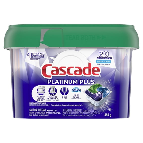 Cascade Platinum Plus Dishwasher Pods, Dish Detergent ActionPacs, Fresh 30CT
