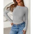 thumbnail image 3 of FreshPretty Womens Long Sleeve Tops Fall Fashion Ribbed Slim Fit Y2K Boat Neck T Shirts Casual Going Out Workout Outfits, 3 of 9