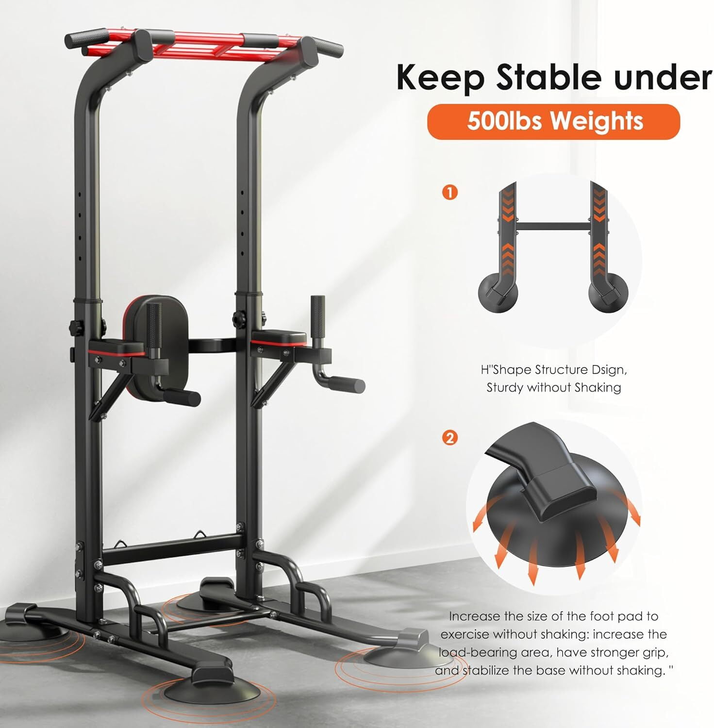 SogesPower 94.5"H Power Tower Pull Up Bar Station, 12 Adjustable Height Pull Up Bar Stand for Home Gym, Multi-Function Pull Up Dip Station Dip Bar Strength Training Fitness Equipment, 330LBS, Black