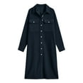 thumbnail image 4 of Fall and Winter Dress for Women Loose Long Sleeve Button Front Corduroy Shirt Dresses Casual Midi Dress Navy XL, 4 of 5