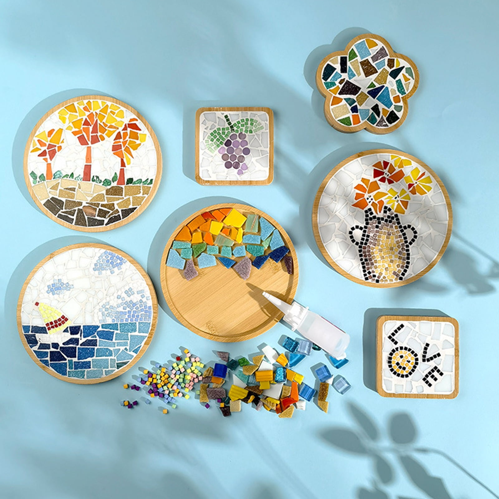 Homelife Mosaic Craft Coaster Making Kit for Adults DIY Glass Mosaic Tiles Kits Ceramic Art Bulk Materials Package for Women Kid Seniors Handmade Gifts