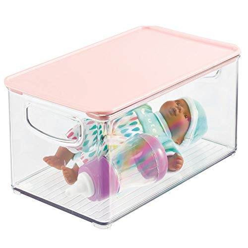 mDesign Stackable Plastic Storage Bin Box with Removable Lid for