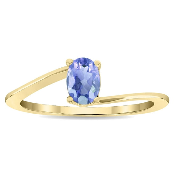 SZUL Women's Solitaire Oval Shaped Tanzanite Wave Ring in 10K Yellow Gold
