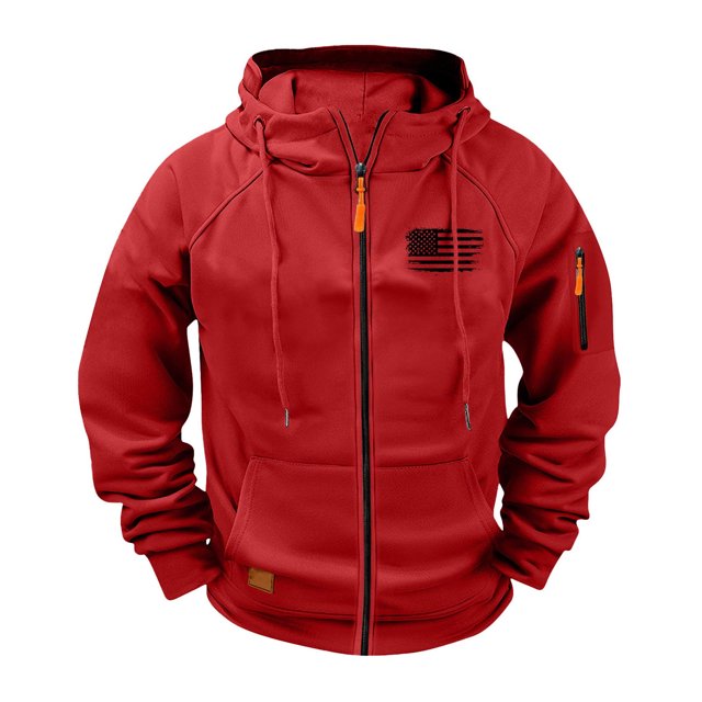 Hooded Jackets for Men Raglan Sleeve Men's Sporty Hooded Jacket with Multiple Pockets