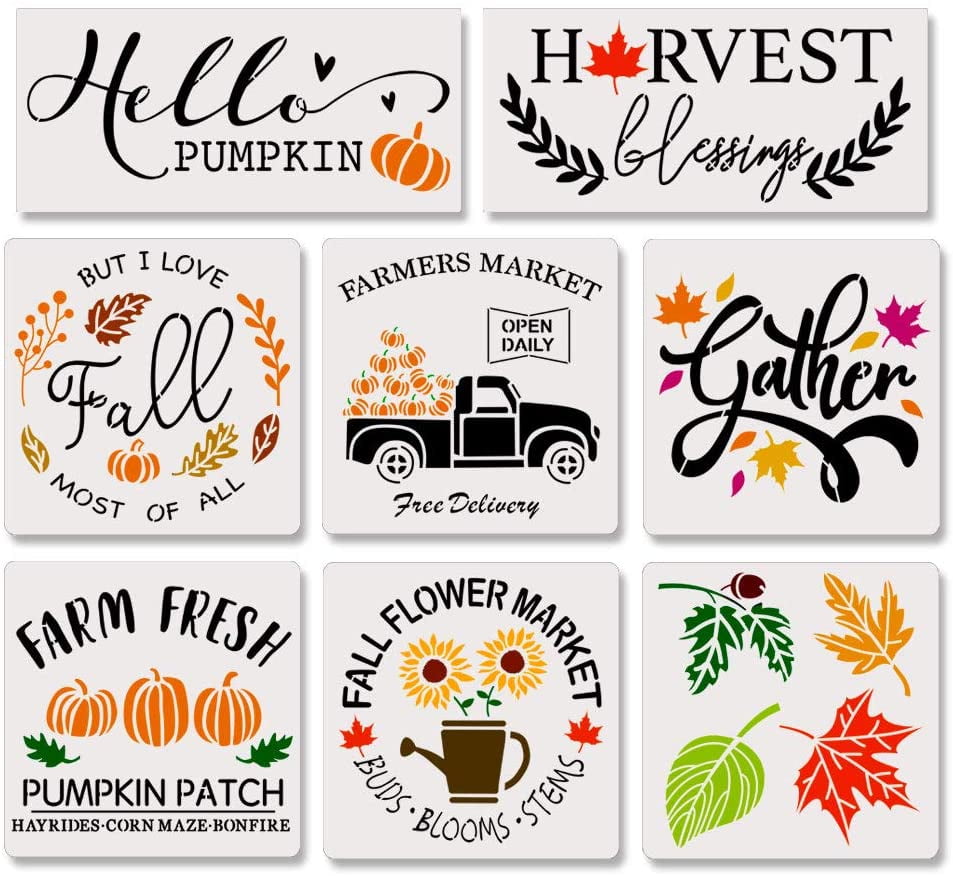 8Pcs Reusable Fall Painting Stencil,Thanksgiving Farmhouse Autumn