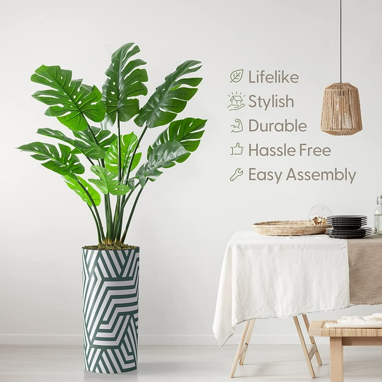 Artificial Tree in Geometric newest Pattern Planter, Fake Monstera Silk Tree, Artificial Plant for Indoor and Outdoor Home Decoration