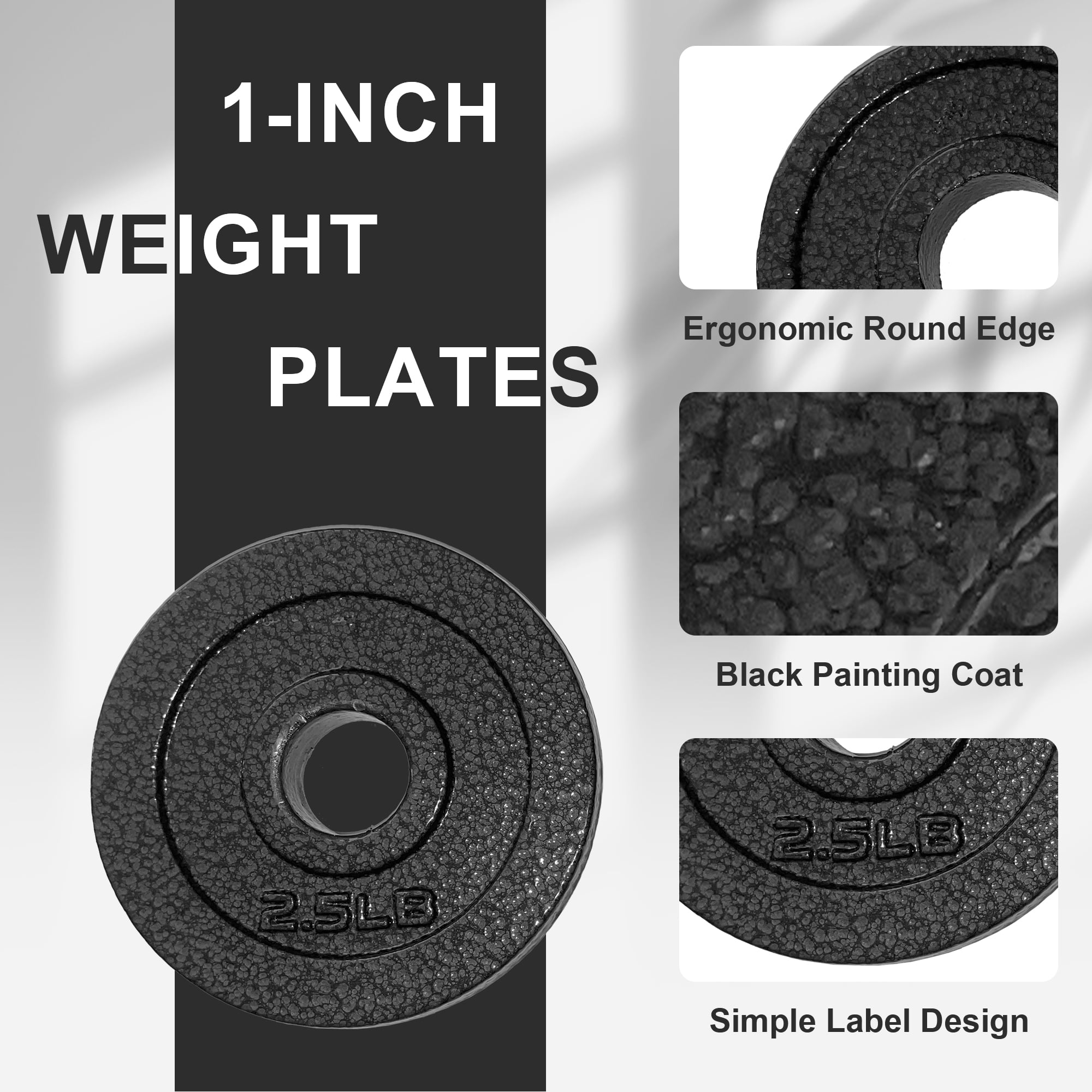 BalanceFrom Standard Cast Iron Weight Plates, 1-Inch Center Hole, Black Finish, Sold in Pairs（1.25LB, 2.5LB, 5LB, 10LB），for Strength Training & Home Gym