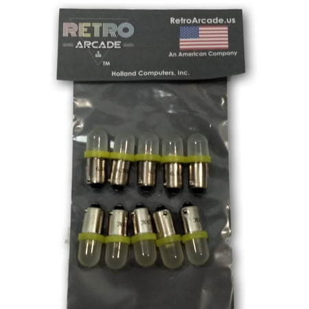 

10 Pack Yellow Frosted Pinball 6.3 Volt AC LED Round Replacement Bulbs 44/47 Bayonet Base BA9S