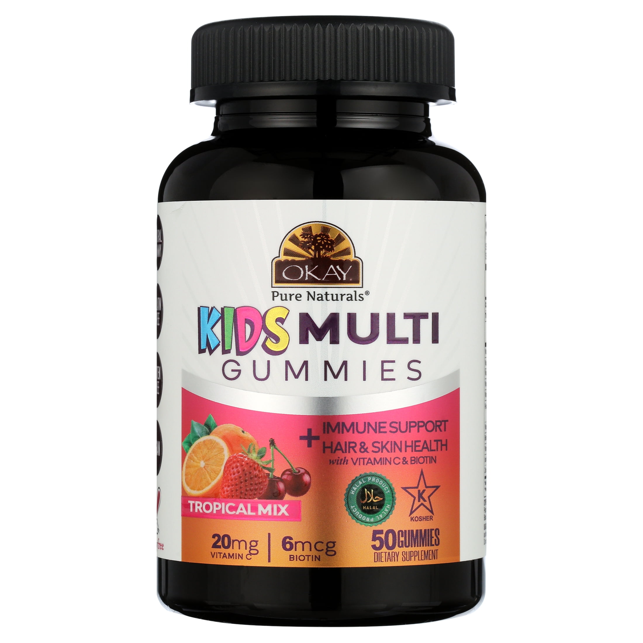 Okay Pure Naturals Daily Kids’ Multivitamin Gummies with Vitamin C and Biotin for Immune Support & Bone Health, Tropical Mix Flavor, 50 Count