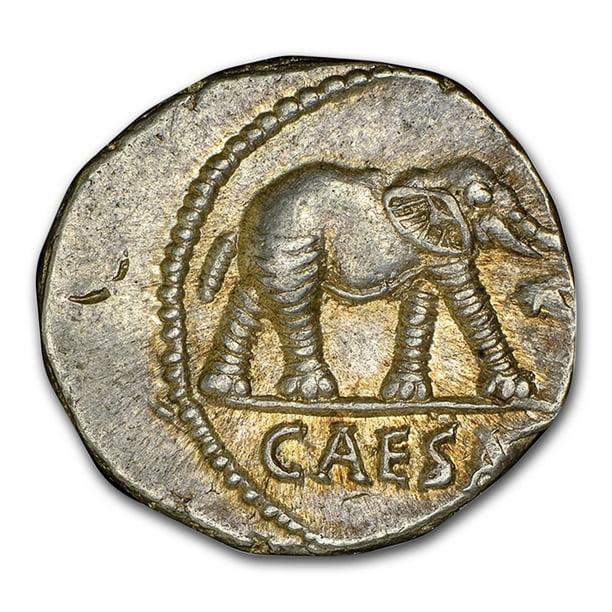 Roman Silver Denarius Julius Caesar Elephant (44 BC) CH AU NGC