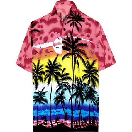 Hawaiian Shirt Mens Beach Aloha Camp Party Casual Holiday Short Sleeve Button Down Pocket Tropical Palm Tree Print