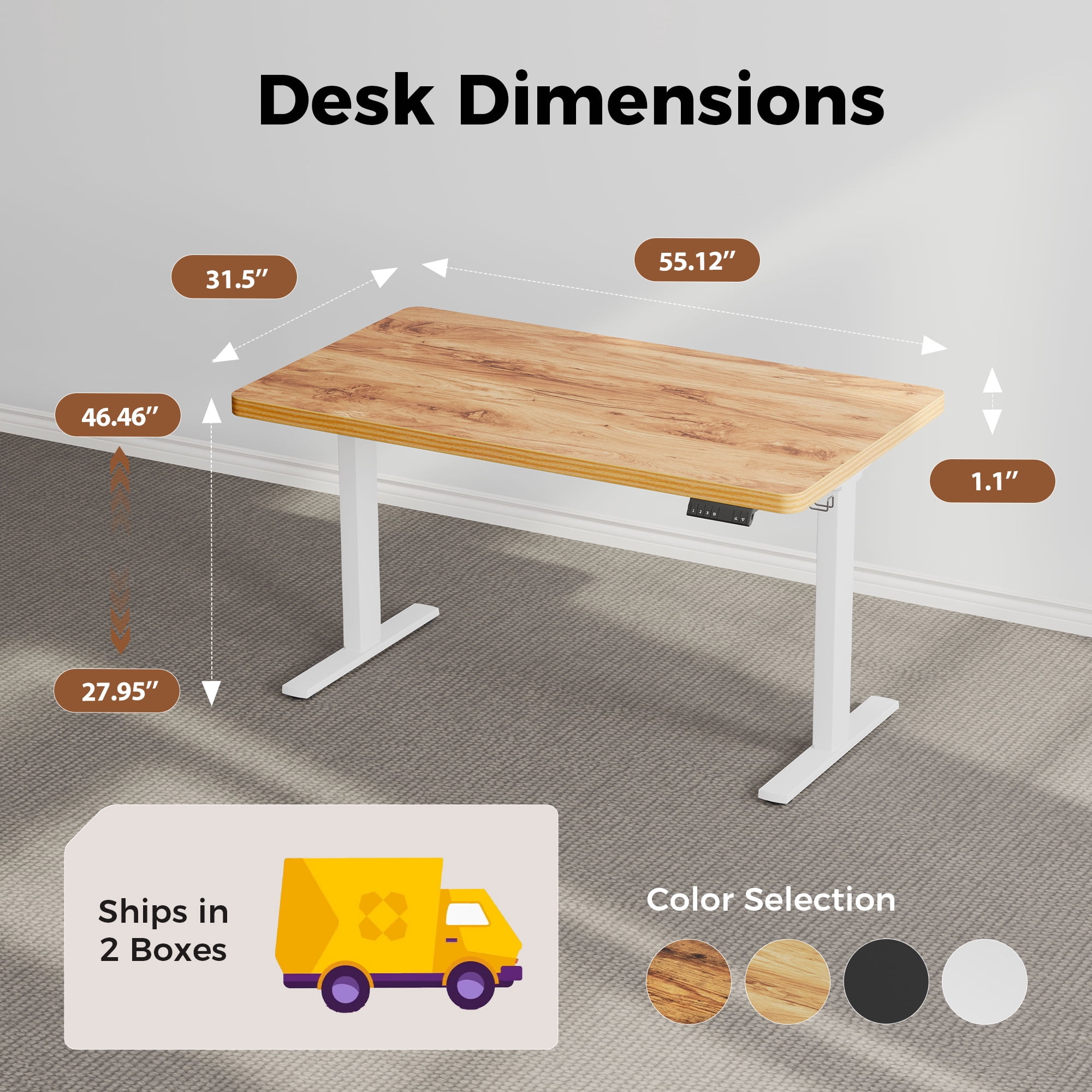 55.1 Inch Dual Motor Electric Adjustable Standing Desk, Computer Desk with Memory Controller, Home Office Desk with Seamless tabletop,265 lbs Weight Capacity,Light Rustic Brown(Two packages)