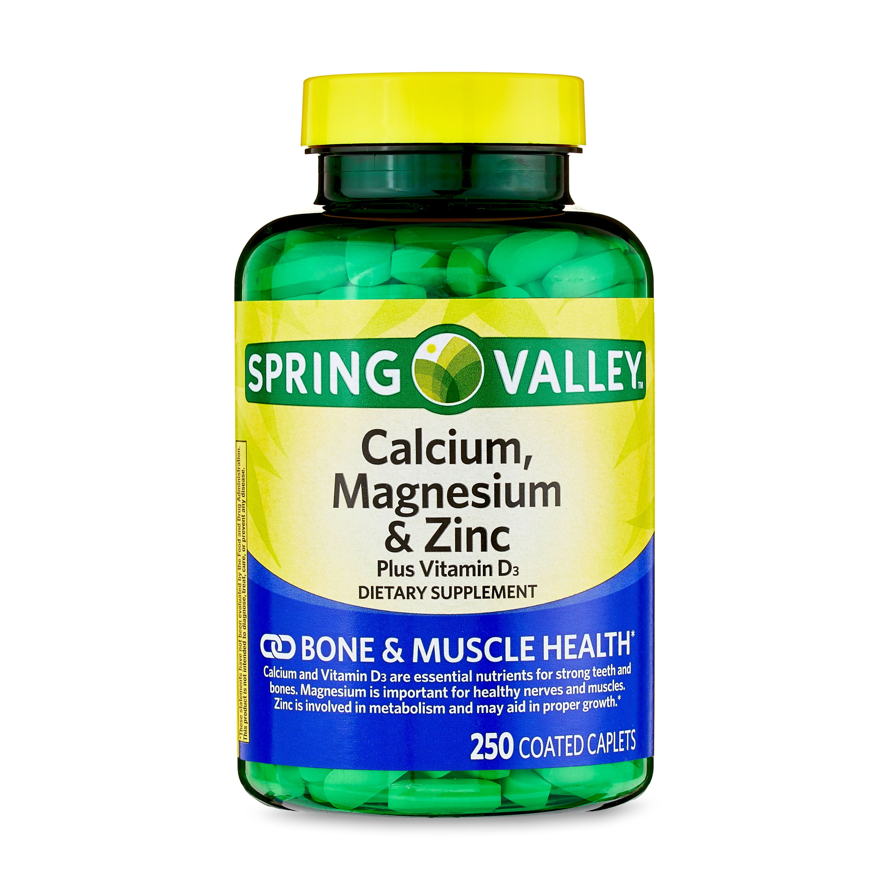 Ontaarden Humaan Uitgaven Spring Valley Calcium, Magnesium & Zinc Plus Vitamin D3 Coated Caplets, 250  Count - Walmart.com