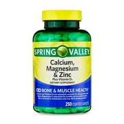 Spring Valley Calcium, Magnesium & Zinc Plus Vitamin D3 Coated Caplets, 250 Count
