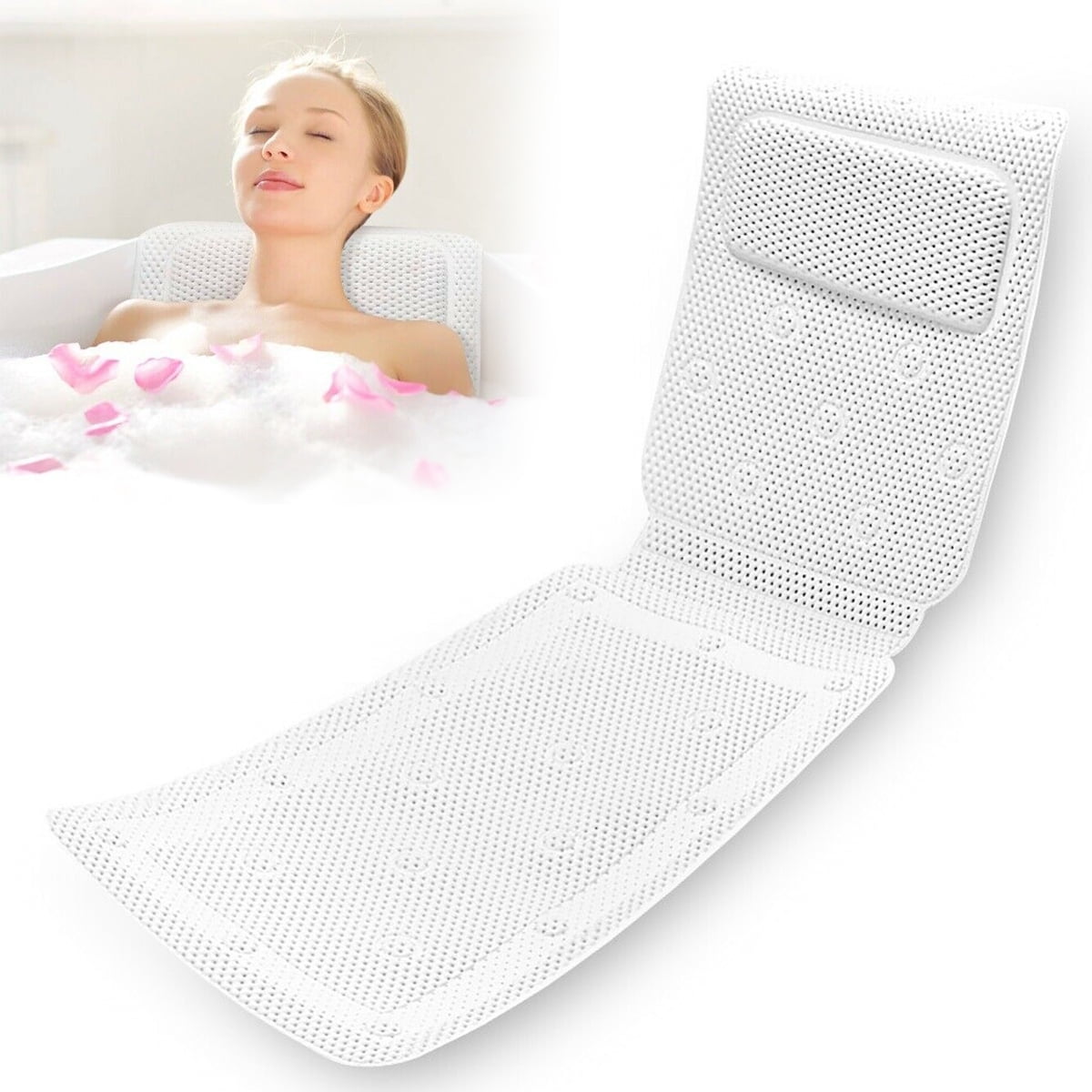 Kowaku Full Body Bath Pillow Mat Non-Slip Luxury Spa Bath CushionBath Pillows for Tub Neck and Back Support, Large Suction Cups Comfort Head Rest,Breathable