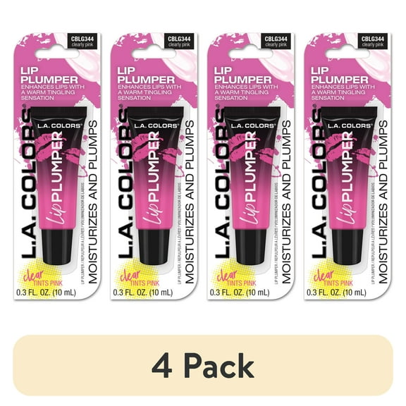(4 pack) L.A. COLORS Sheer Pink Nourishing & Hydrating Glossy Lip Plumper, Clearly Pink, 0.30 fl oz