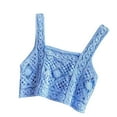 thumbnail image 3 of miqiqism Women Vintage Knitted Sleeveless Sweater Juniors Vest Hollow Out Hand Crochet Floral Blouses Fashion Contrast Color Camisole Casual Cozy Crop Top,Blue,Free Size, 3 of 3