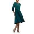 thumbnail image 4 of INSPIRE CHIC Women's Elegant A-Line Dress Crew Neck 3/4 Sleeve Wear to Work Fit and Flare Dresses 2XL Peacock Blue, 4 of 5