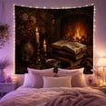 thumbnail image 2 of Open Book with Teacup and Candlesticks in Fireplace Nook, Nostalgic Vintage for Book Lovers, Quiet Still Life Art, Housewarming Gift Tapestry Wall Hanging for Home Library and Study Room, 2 of 7