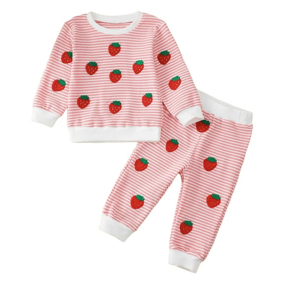 UAYOTSE Toddler Baby Girl Fall Winter Clothes Long Sleeve Strawberry Sweatshirt With Jogger Pants Sweatsuit Cute 2Pcs Outfit(2-3 Years,I209-Red)