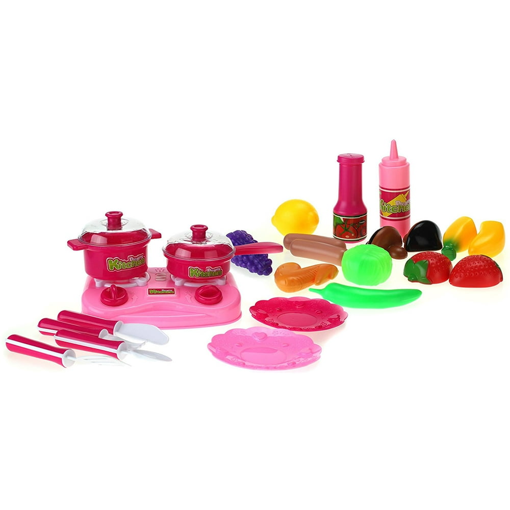 Dreams Toy Kitchen Playset w/ Utensils, Food, Pans, Lights, Sounds