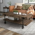 thumbnail image 4 of Furniture of America Acres Wood Walnut Coffee Table with Metal Black Wheels, 4 of 11